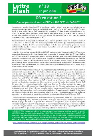 Que se passe t-il avec le DUT en 180 ECTS de l'ADIUT ? - Lettre Flash n° 38, 1er juin 2018
