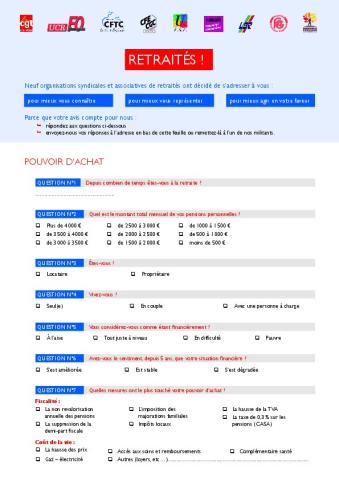 Retraité.e.s ! Neuf organisations syndicales de retraités ont décidé de s'adresser à vous