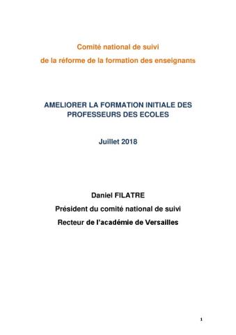 AMELIORER LA FORMATION INITIALE DES PROFESSEURS DES ECOLES juin 2018
