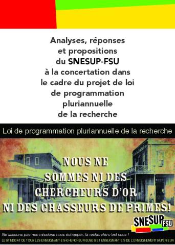 Loi de programmation pluriannuelle de la recherche : Analyses, réponses et propositions du SNESUP-FSU - Juillet 2019