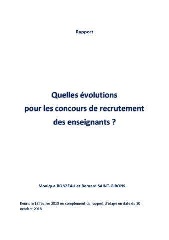 Quelles évolutions pour la formation des enseignants ? [rapport M. Ronzeau et B. Saint-Girons]