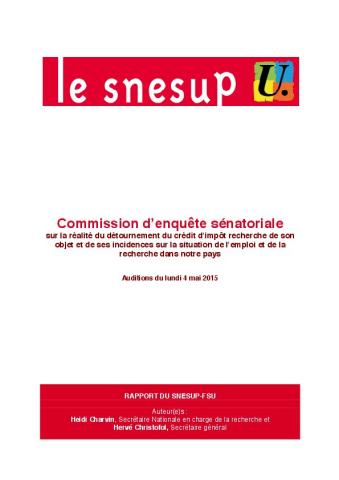 Commission d’enquête sénatoriale sur la réalité du détournement du crédit d'impôt recherche de son objet : Rapport SNESUP-FSU
