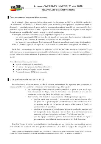 Contributions pour l'audience au MESRI du 23 nov. 2018