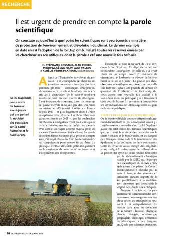 Il est urgent de prendre en compte la parole scientifique