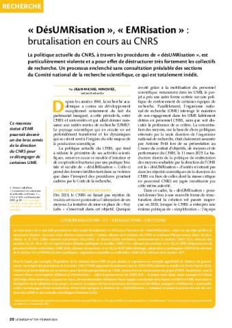 « DésUMRisation », « EMRisation » : brutalisation en cours au CNRS
