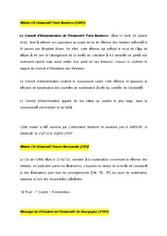 Réforme des retraites - Motions d'établissements