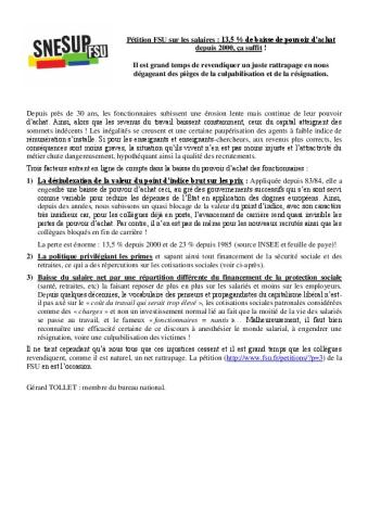 Pétition FSU sur les salaires : 13,5 % de baisse de pouvoir d’achat depuis 2000, ça suffit !