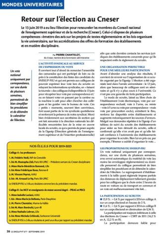 RETOUR SUR LES ÉLECTIONS AU CNESER DU 13 JUIN 2019