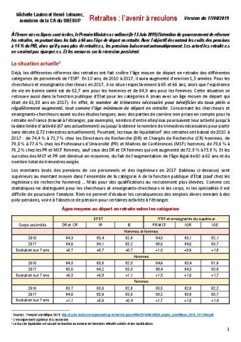 « Retraites : l’avenir à reculons », par Michelle Lauton et Hervé Lelourec, membres de la CAN du SNESUP-FSU - 17 juin 2019