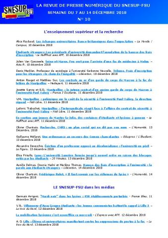 LA REVUE DE PRESSE NUMÉRIQUE DU SNESUP-FSU - Semaine du  7 au 14 décembre 2018 - N° 10