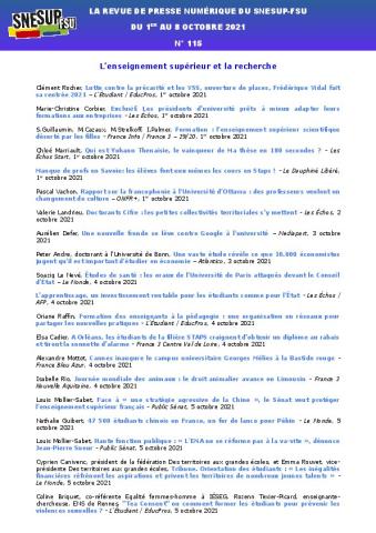 LA REVUE DE PRESSE NUMÉRIQUE DU SNESUP-FSU - Du 1er au 8 octobre 2021 - N° 115