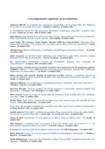 LA REVUE DE PRESSE NUMÉRIQUE DU SNESUP-FSU - Du 8 au 15 octobre 2021 - N° 116