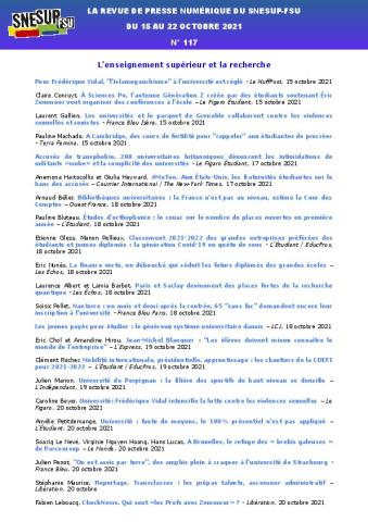 LA REVUE DE PRESSE NUMÉRIQUE DU SNESUP-FSU - Du 15 au 22 octobre 2021 - N° 117
