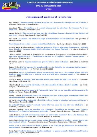 LA REVUE DE PRESSE NUMÉRIQUE DU SNESUP-FSU - Du 3 au 10 décembre 2021 - N° 123
