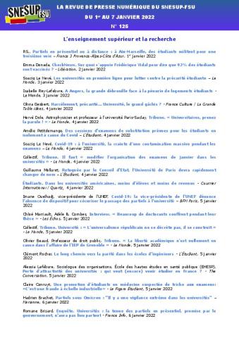 LA REVUE DE PRESSE NUMÉRIQUE DU SNESUP-FSU - Du 1er au 7 janvier 2022 - N° 125