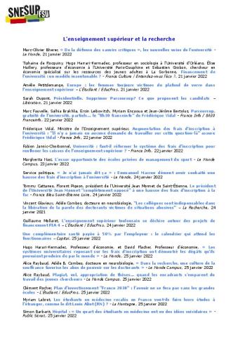 LA REVUE DE PRESSE NUMÉRIQUE DU SNESUP-FSU - Du 21 au 28 janvier 2022 - N° 127