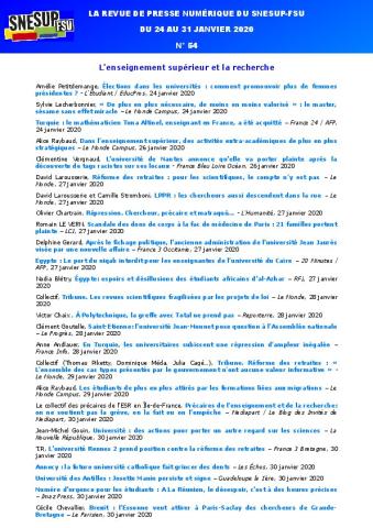 LA REVUE DE PRESSE NUMÉRIQUE DU SNESUP-FSU - Du 24 au 31 janvier 2020 - N° 54