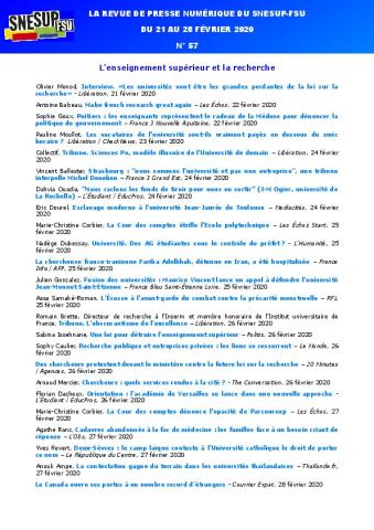 LA REVUE DE PRESSE NUMÉRIQUE DU SNESUP-FSU - Du 21 au 28 février 2020 - N° 57