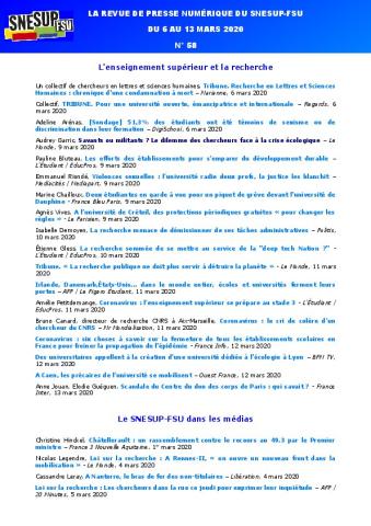 LA REVUE DE PRESSE NUMÉRIQUE DU SNESUP-FSU - Du 6 au 13 mars 2020 - N° 58