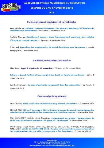 LA REVUE DE PRESSE NUMÉRIQUE DU SNESUP-FSU - Semaine du 2 au 8 novembre 2018 - N° 6