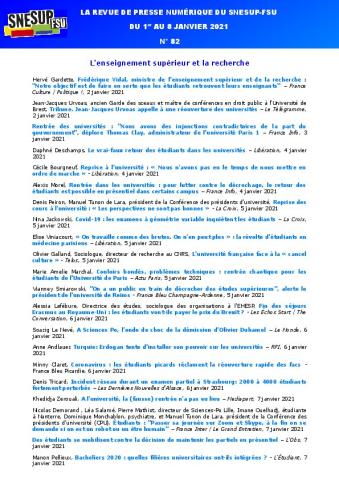 LA REVUE DE PRESSE NUMÉRIQUE DU SNESUP-FSU - Semaine du 1er au 8 janvier 2021 - N° 82