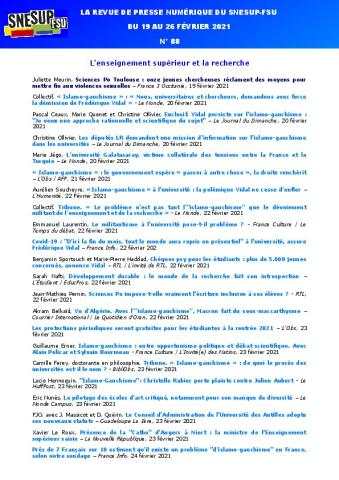 LA REVUE DE PRESSE NUMÉRIQUE DU SNESUP-FSU - Semaine du 19 au 26 février 2021 - N° 88