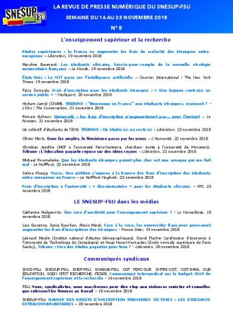 LA REVUE DE PRESSE NUMÉRIQUE DU SNESUP-FSU - Semaine du 16 au 23 novembre 2018 - N° 8