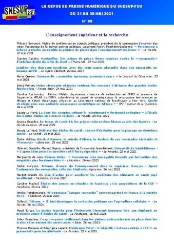 LA REVUE DE PRESSE NUMÉRIQUE DU SNESUP-FSU - Du 21 au 28 mai 2021 - N° 99
