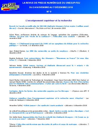 LA REVUE DE PRESSE NUMÉRIQUE DU SNESUP-FSU - Du 24 novembre au 7 décembre 2018 - N° 9