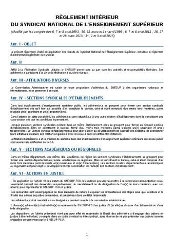 Statuts et RI SNESUP-FSU en vigueur
