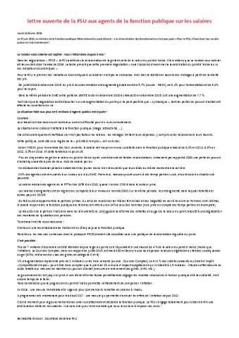 Lettre ouverte de la FSU aux agents de la fonction publique sur les salaires