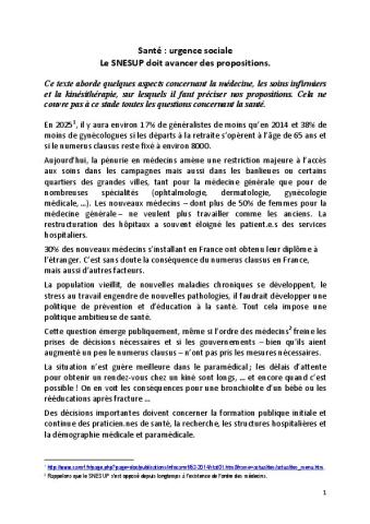 Santé : urgence sociale - Contribution Action Syndicale 