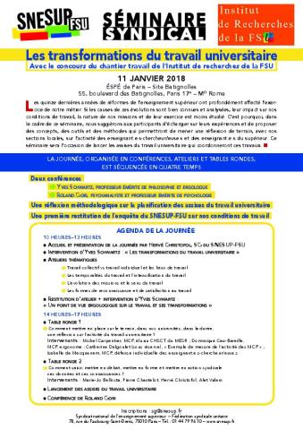 Séminaire du 11 janvier 2018 : les transformations du travail universitaire