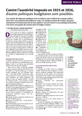 Contre l’austérité imposée en 2025 et 2026, d’autres politiques budgétaires sont possibles