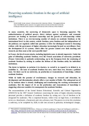 « Preserving academic freedom in the age of artificial intelligence »