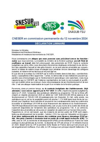 Déclaration liminaire de la FSU au CNESER du 12 novembre 2024