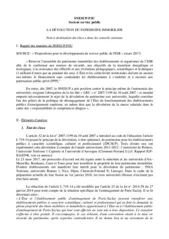 La dévolution du patrimoine immobilier - Note à destination des élu.e.s dans les conseils centraux
