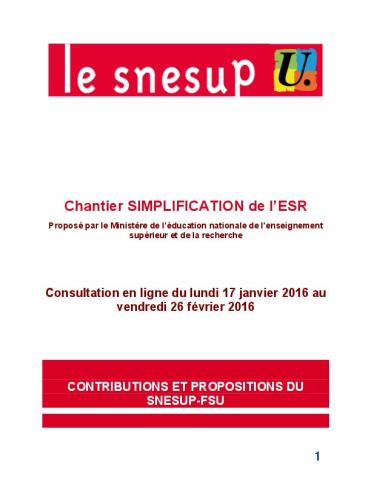 Analyse et propositions du SNESUP-FSU dans le cadre des 50 mesures de simplification de l'ESR présentées par Thierry Mandon