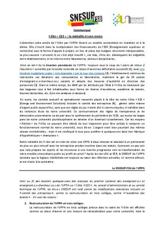 UPPA: I-Site « E2S » : la médaille et son revers 