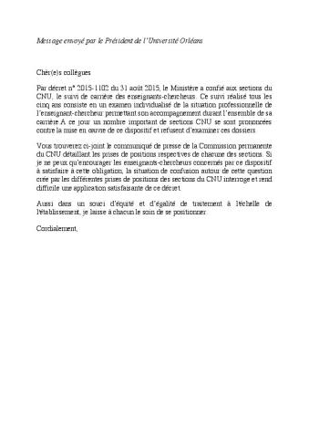 Suivi de carrière : message de la présidence de l'université d'Orléans
