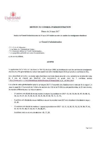 Suivi de carrière : Motion du conseil d'administration de l'université de Poitiers (mars 2017)