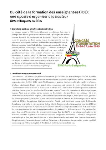 Formation des enseignant·es & CPE | Textes pour le congrès national d'orientation 2019