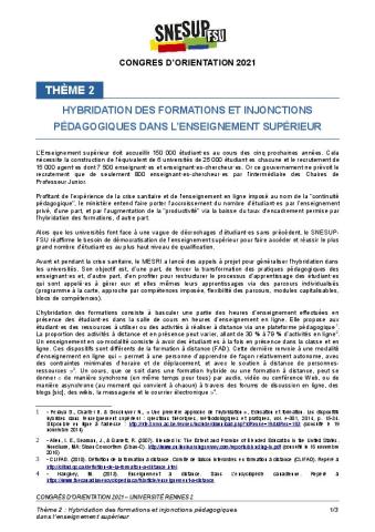 Texte commission 2 - Hybridation des formations et injonctions pédagogiques dans l’enseignement supérieur, voté au congrès d'orientation 2021 à Rennes