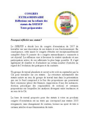 Texte préparatoire au congrès extraordinaire : réflexion sur la refonte des statuts du SNESUP-FSU
