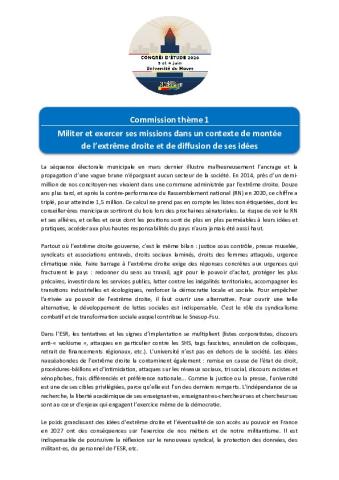 Thème 1 : Militer et exercer ses missions dans un contexte de montée de l’extrême droite et de diffusion de ses idées 