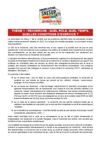 THÈME 1 : Recherche : quel rôle, quel temps, quelles conditions d’exercice ?