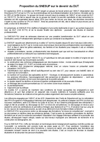 Proposition du SNESUP-FSU sur le devenir du DUT - 31 juillet 2019