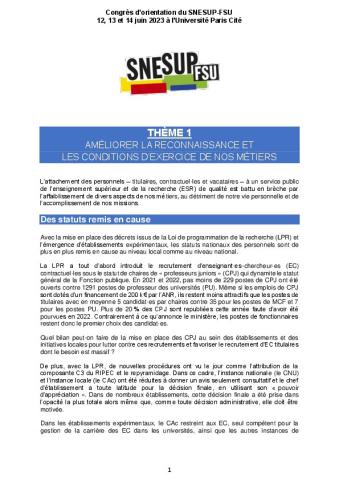 Thème 1 - AMÉLIORER LA RECONNAISSANCE ET LES CONDITIONS D’EXERCICE DE NOS MÉTIERS