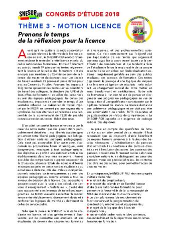 « Prenons le temps de la réflexion pour la licence » - Motion du Congrès d'étude 2018 - Thème 3
