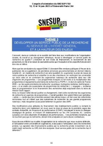 THEME 3 :  DÉVELOPPER UN SERVICE PUBLIC DE LA RECHERCHE AU SERVICE DE L’INTÉRÊT GÉNÉRAL ET À LA HAUTEUR DES ENJEUX